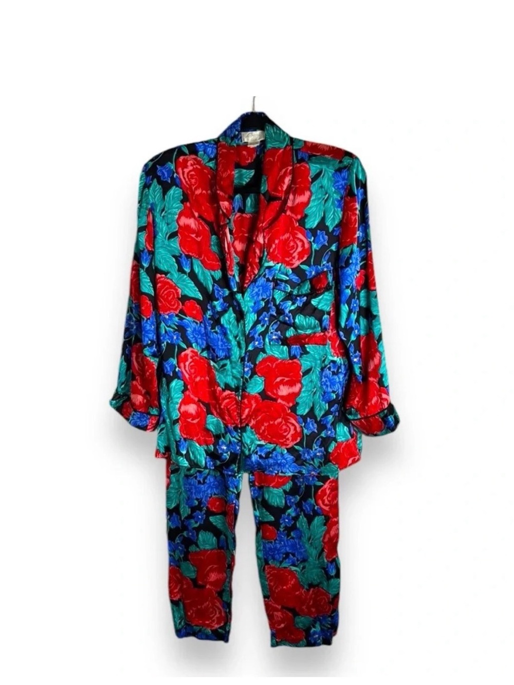 Vintage Nordstrom Lingerie 100% Silk Floral Pajama Set Size Medium